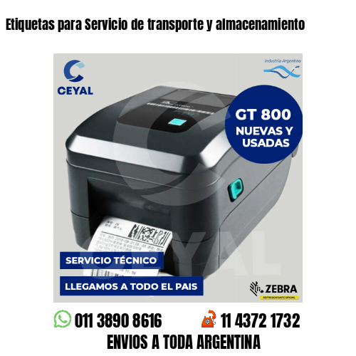 Etiquetas para Servicio de transporte y almacenamiento