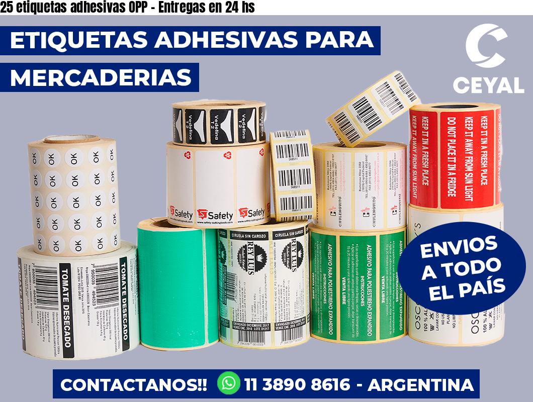 25 etiquetas adhesivas OPP - Entregas en 24 hs