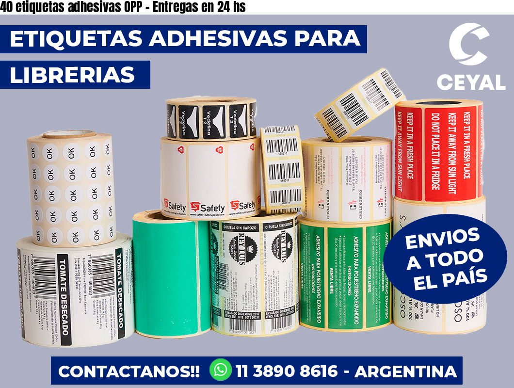 40 etiquetas adhesivas OPP – Entregas en 24 hs