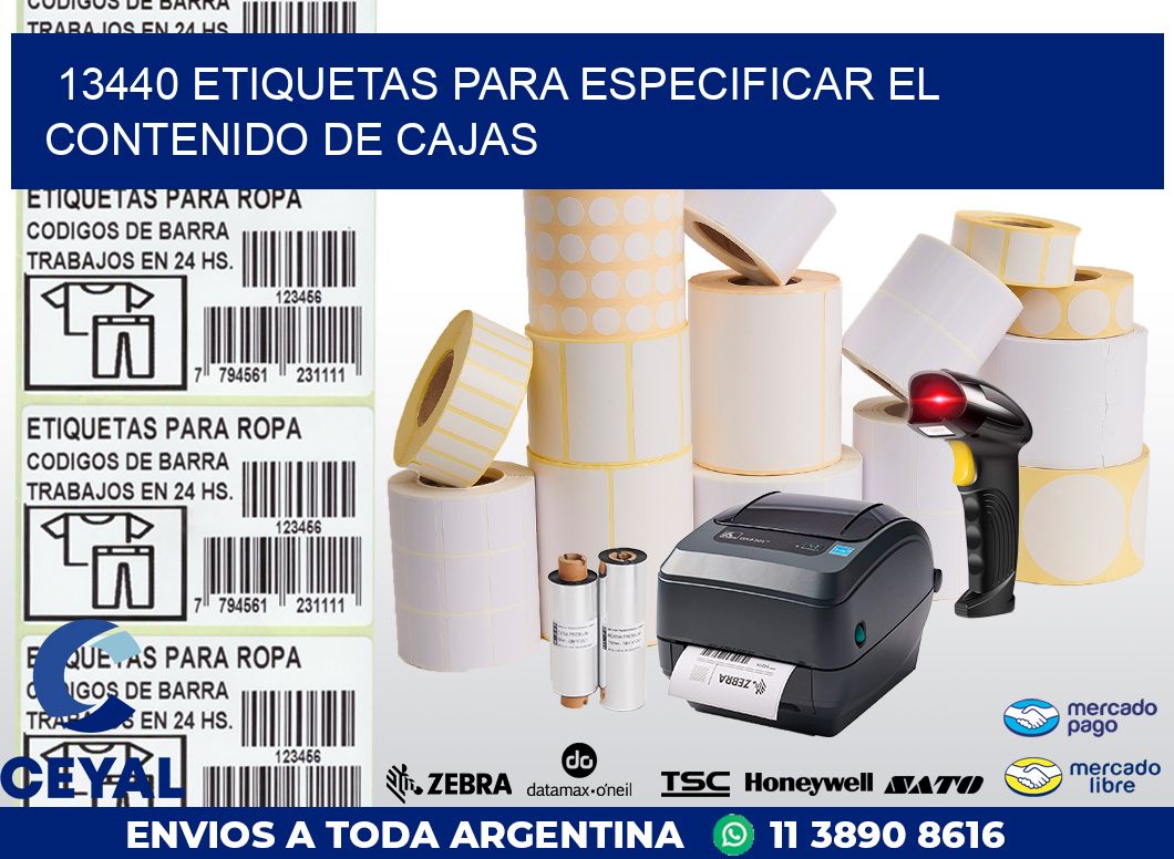 13440 ETIQUETAS PARA ESPECIFICAR EL CONTENIDO DE CAJAS