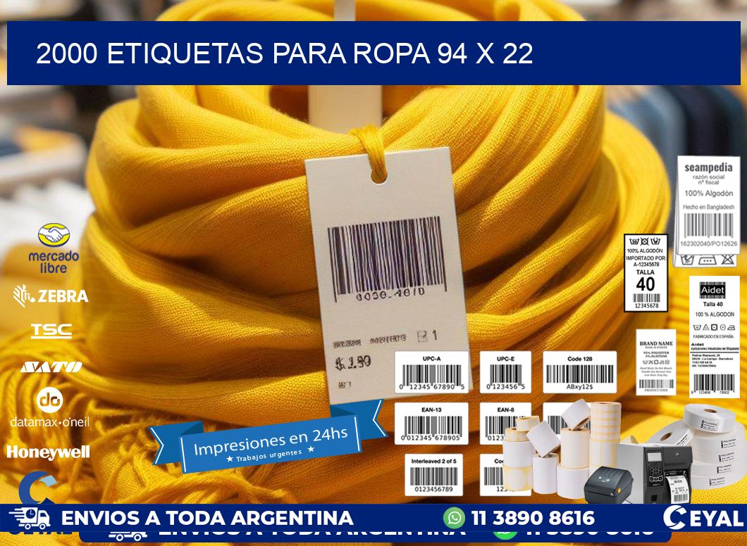 2000 ETIQUETAS PARA ROPA 94 x 22