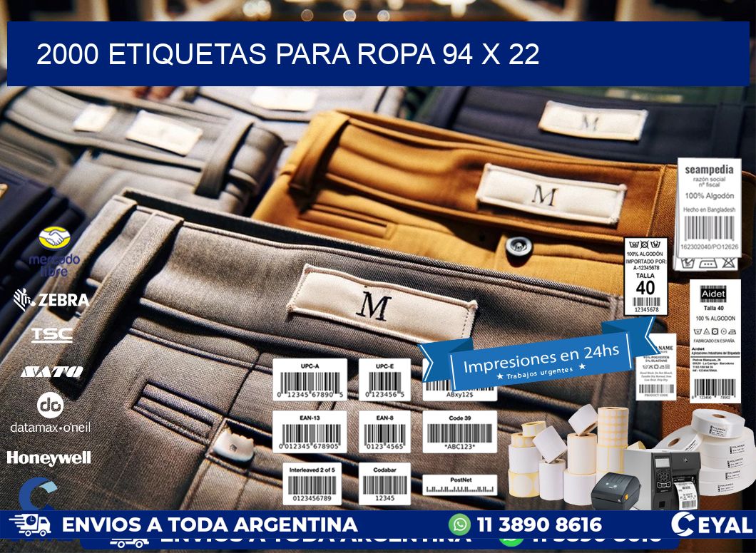 2000 ETIQUETAS PARA ROPA 94 x 22