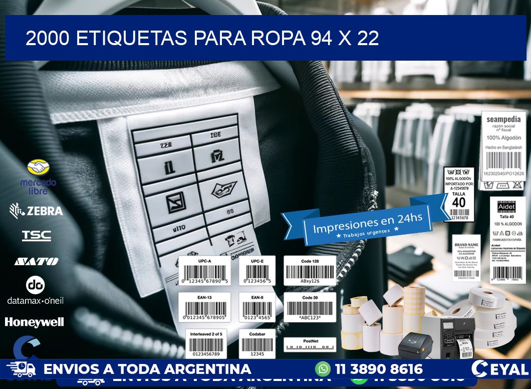 2000 ETIQUETAS PARA ROPA 94 x 22