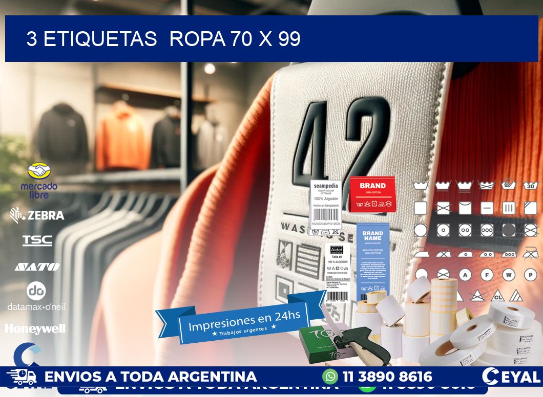 3 ETIQUETAS  ROPA 70 x 99