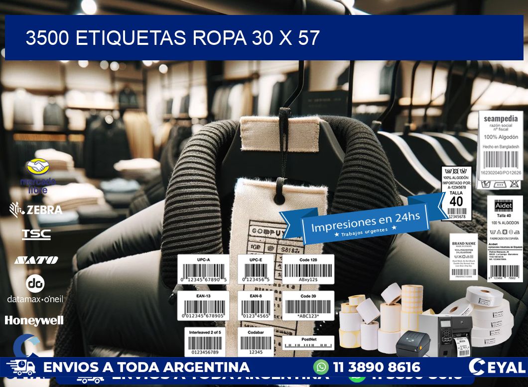 3500 ETIQUETAS ROPA 30 x 57