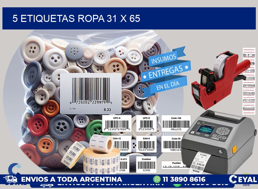 5 ETIQUETAS ROPA 31 x 65