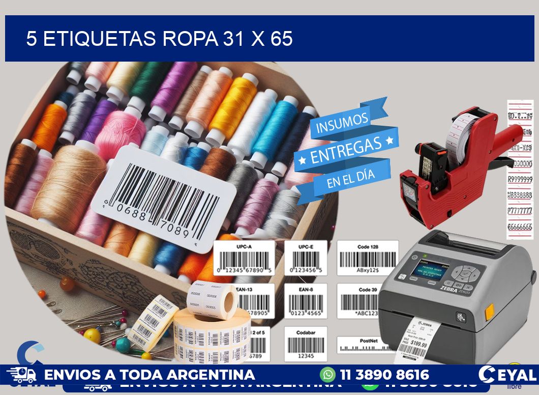 5 ETIQUETAS ROPA 31 x 65