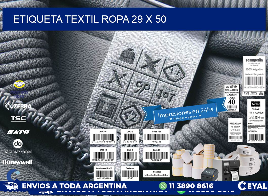 ETIQUETA TEXTIL ROPA 29 x 50