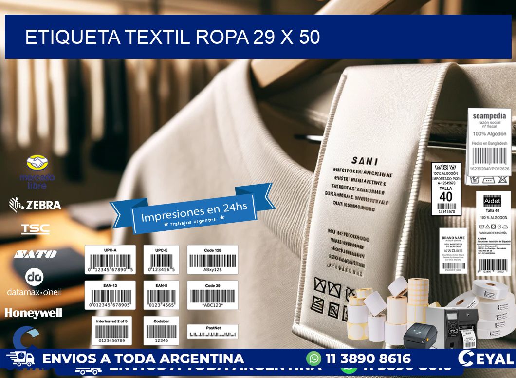 ETIQUETA TEXTIL ROPA 29 x 50