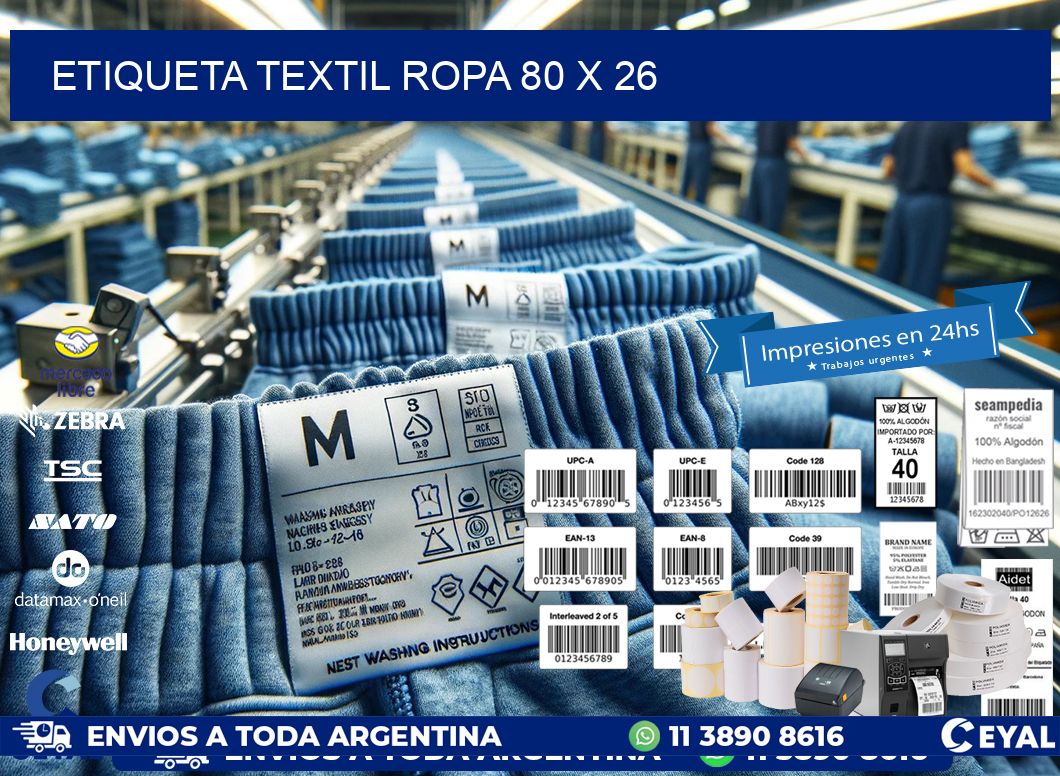 ETIQUETA TEXTIL ROPA 80 x 26