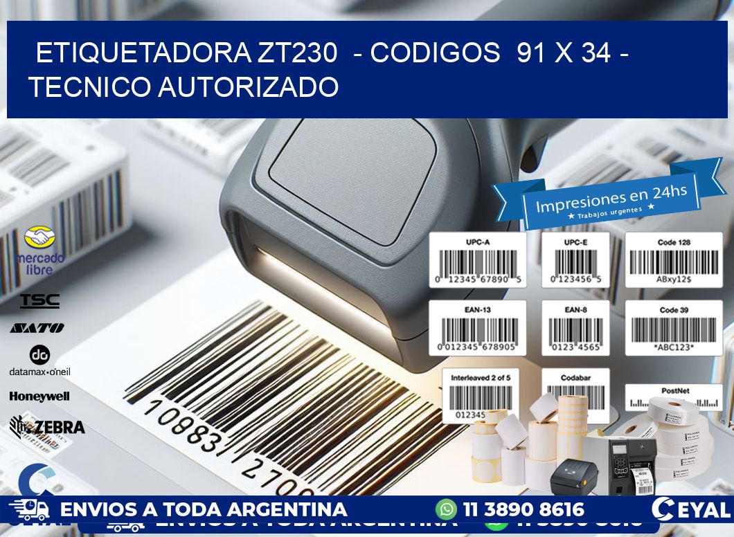 ETIQUETADORA ZT230  - CODIGOS  91 x 34 - TECNICO AUTORIZADO