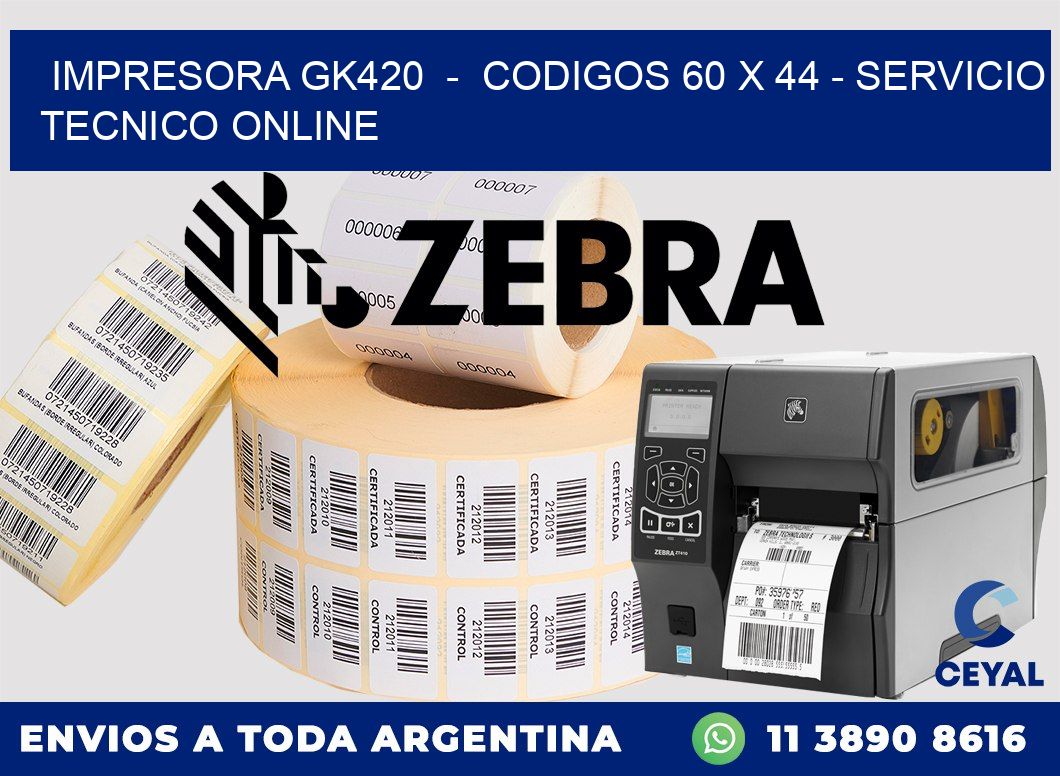 IMPRESORA GK420  -  CODIGOS 60 x 44 - SERVICIO TECNICO ONLINE