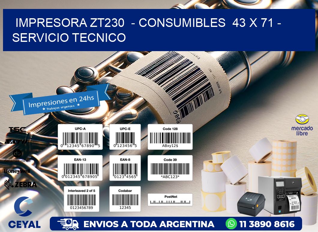 IMPRESORA ZT230  - CONSUMIBLES  43 x 71 - SERVICIO TECNICO