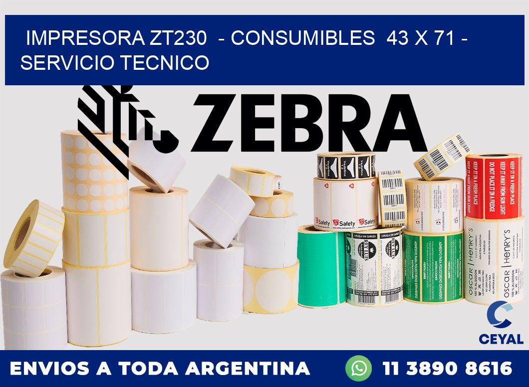 IMPRESORA ZT230  - CONSUMIBLES  43 x 71 - SERVICIO TECNICO