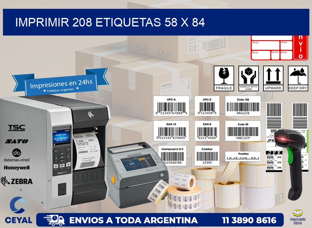 IMPRIMIR 208 ETIQUETAS 58 x 84