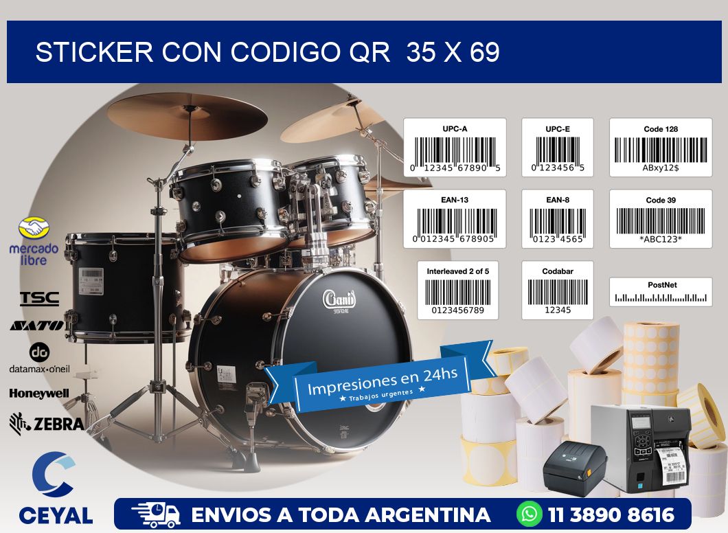 STICKER CON CODIGO QR  35 x 69