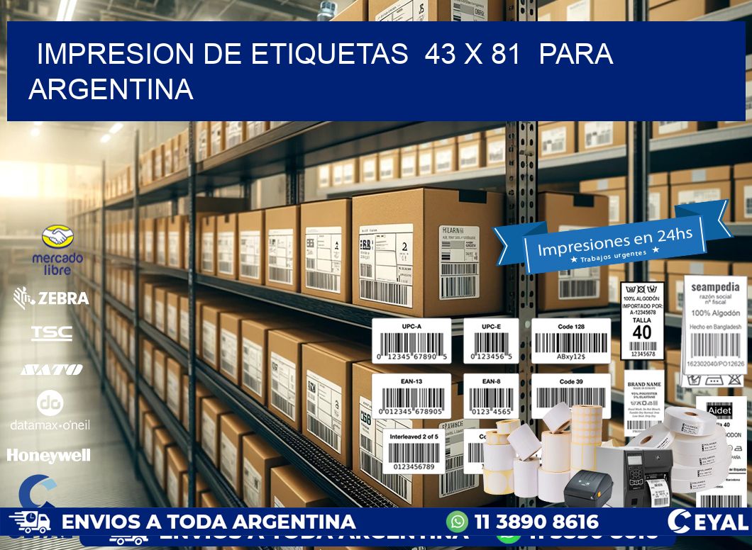 impresion de etiquetas  43 x 81  para argentina