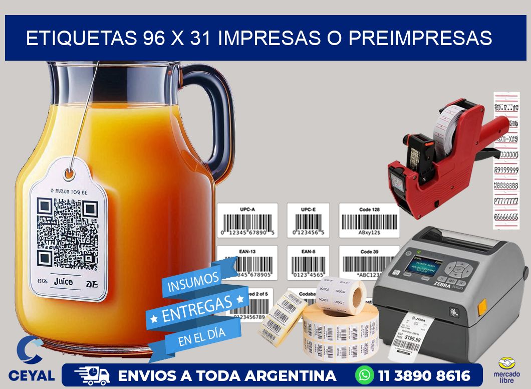 ETIQUETAS 96 x 31 IMPRESAS O PREIMPRESAS