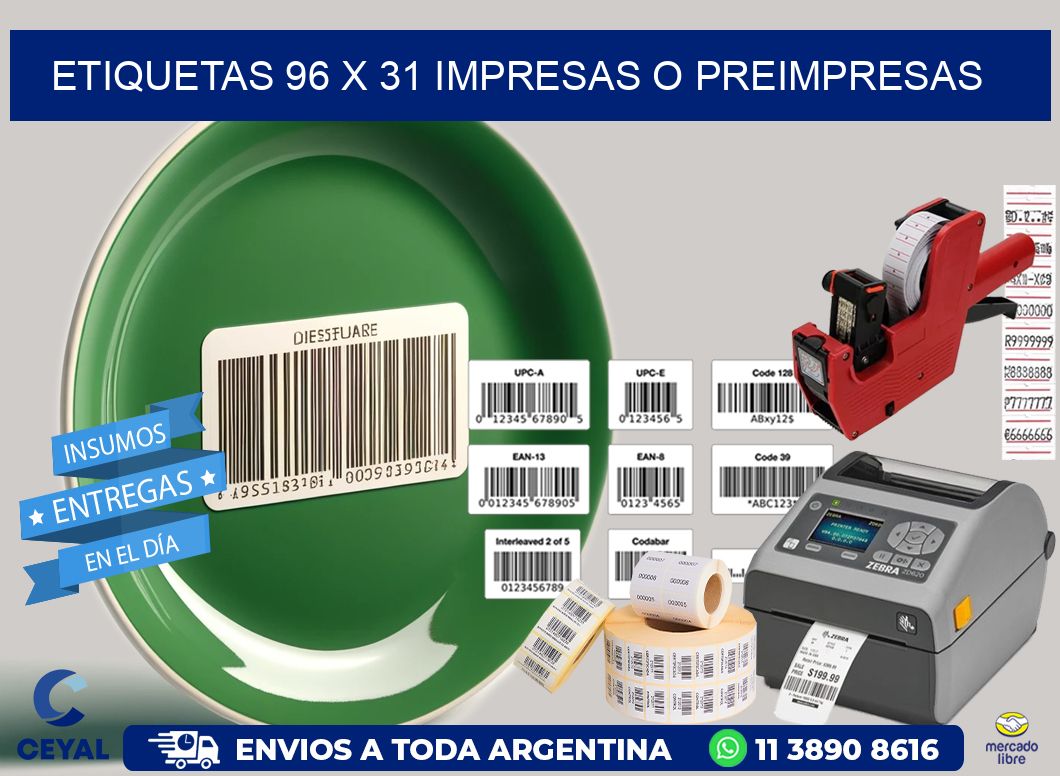 ETIQUETAS 96 x 31 IMPRESAS O PREIMPRESAS