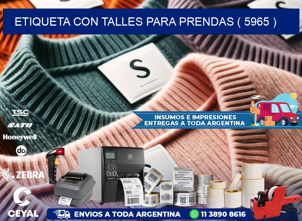 ETIQUETA CON TALLES PARA PRENDAS ( 5965 )