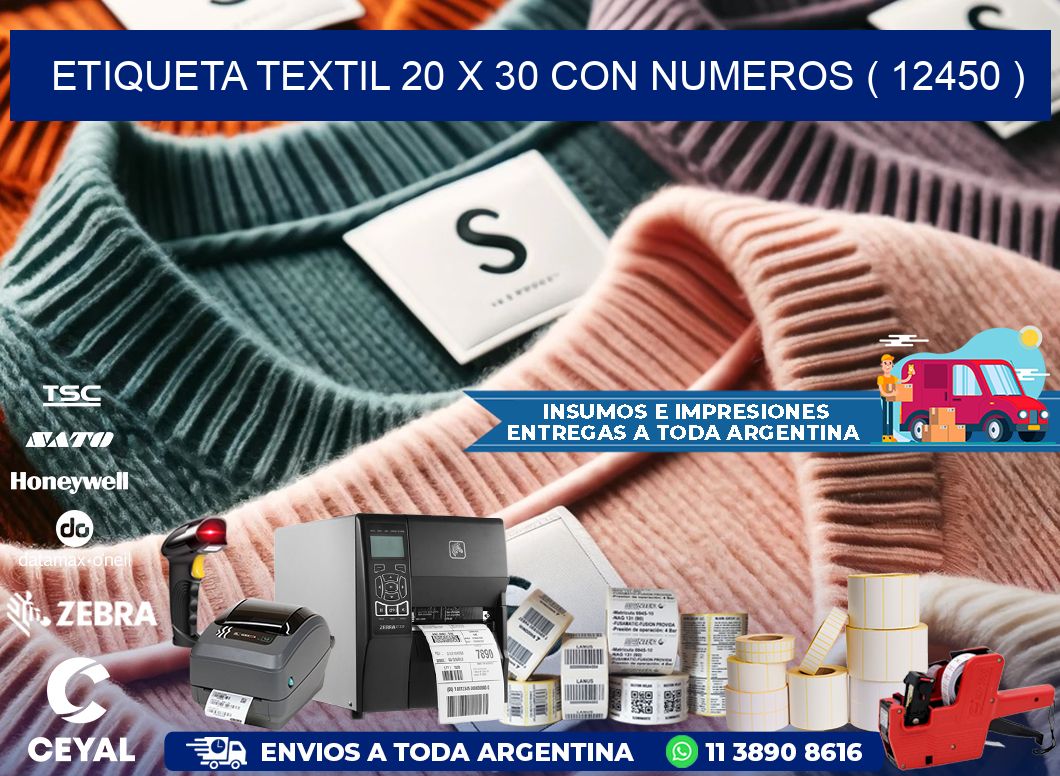 ETIQUETA TEXTIL 20 X 30 CON NUMEROS ( 12450 )