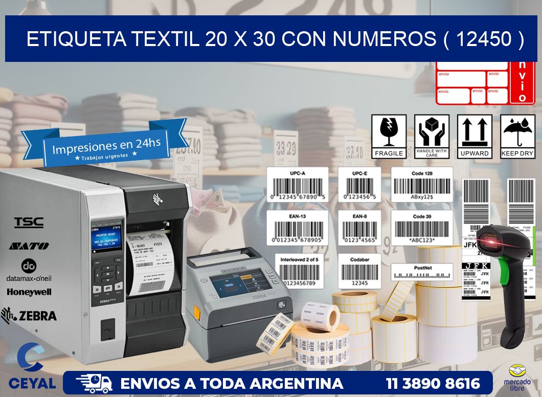 ETIQUETA TEXTIL 20 X 30 CON NUMEROS ( 12450 )