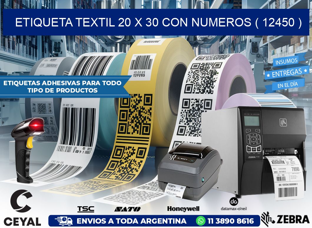 ETIQUETA TEXTIL 20 X 30 CON NUMEROS ( 12450 )