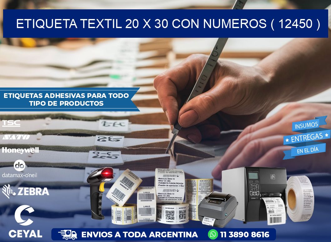 ETIQUETA TEXTIL 20 X 30 CON NUMEROS ( 12450 )