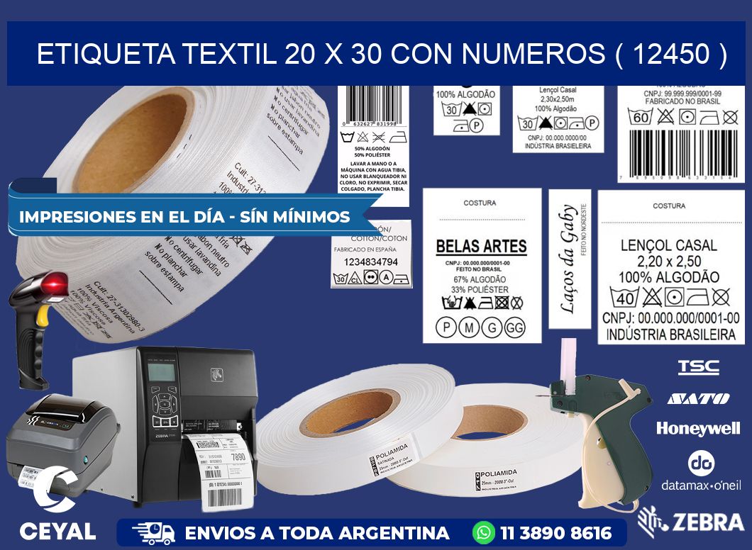 ETIQUETA TEXTIL 20 X 30 CON NUMEROS ( 12450 )