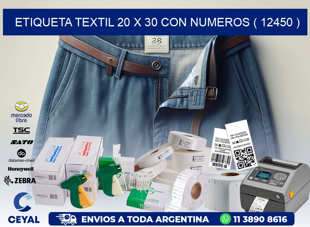 ETIQUETA TEXTIL 20 X 30 CON NUMEROS ( 12450 )