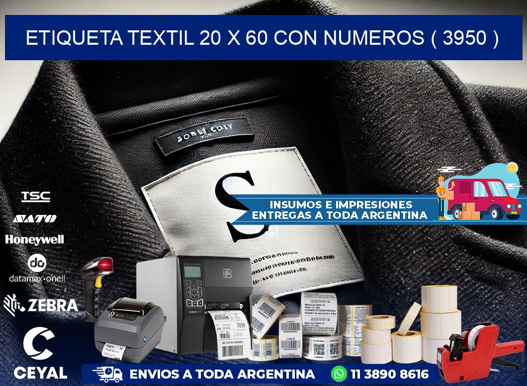 ETIQUETA TEXTIL 20 X 60 CON NUMEROS ( 3950 )