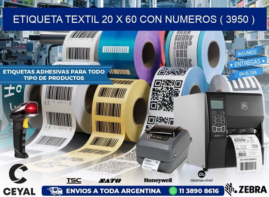 ETIQUETA TEXTIL 20 X 60 CON NUMEROS ( 3950 )