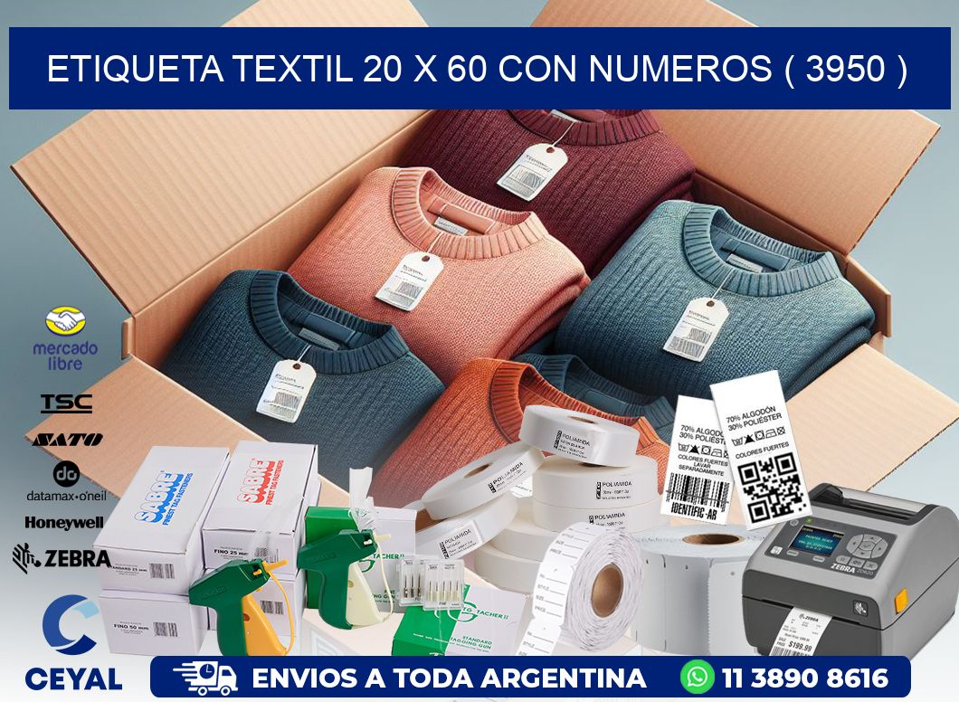 ETIQUETA TEXTIL 20 X 60 CON NUMEROS ( 3950 )