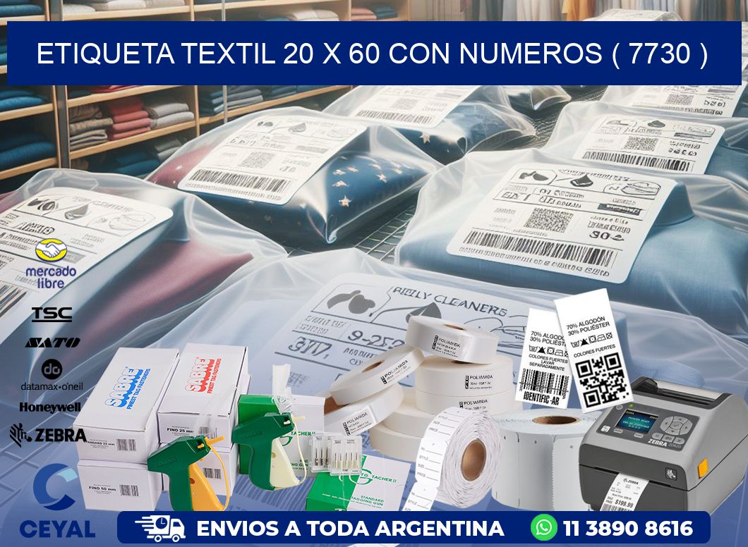 ETIQUETA TEXTIL 20 X 60 CON NUMEROS ( 7730 )