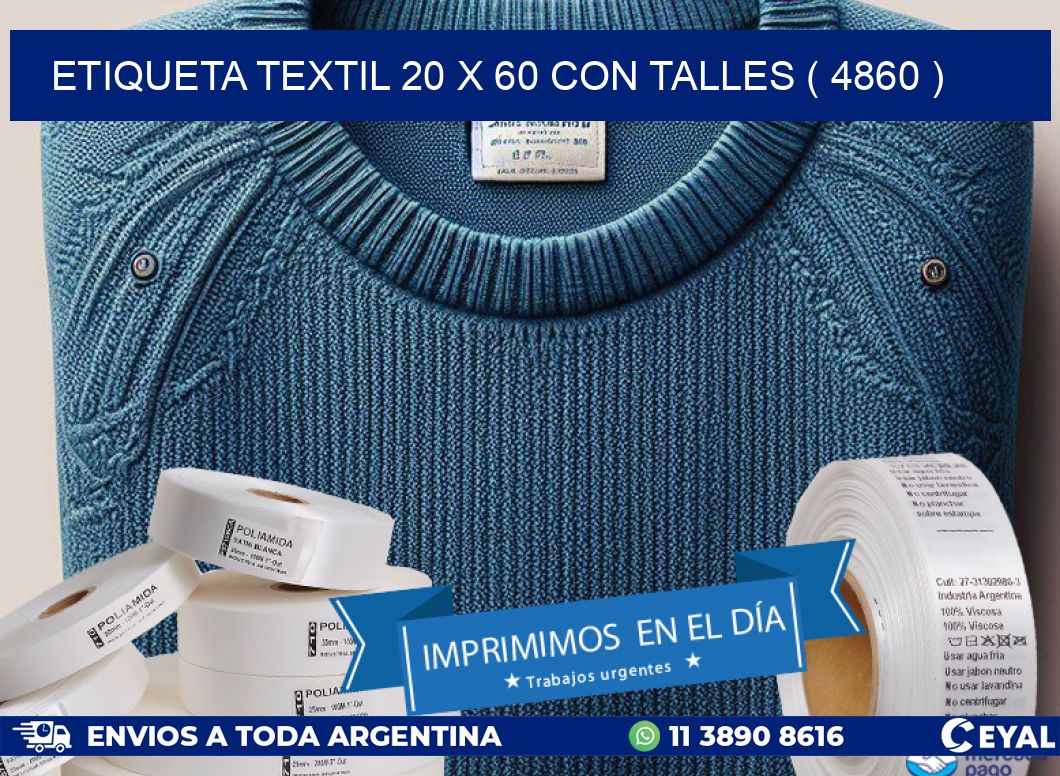 ETIQUETA TEXTIL 20 X 60 CON TALLES ( 4860 )