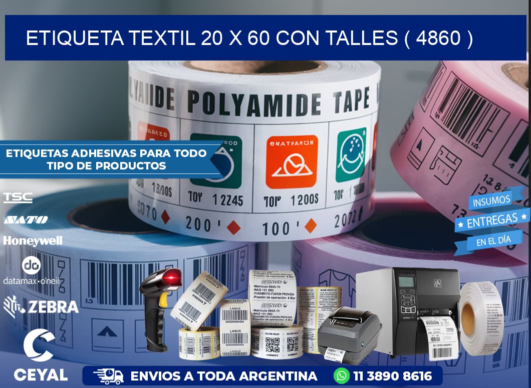 ETIQUETA TEXTIL 20 X 60 CON TALLES ( 4860 )