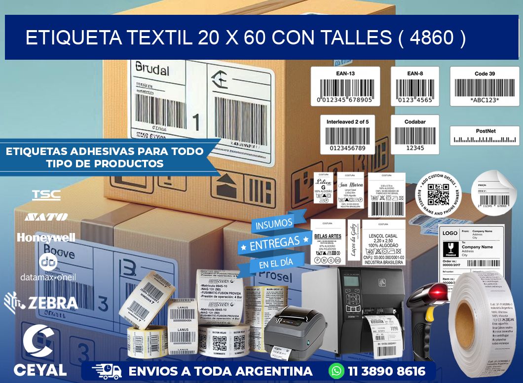 ETIQUETA TEXTIL 20 X 60 CON TALLES ( 4860 )