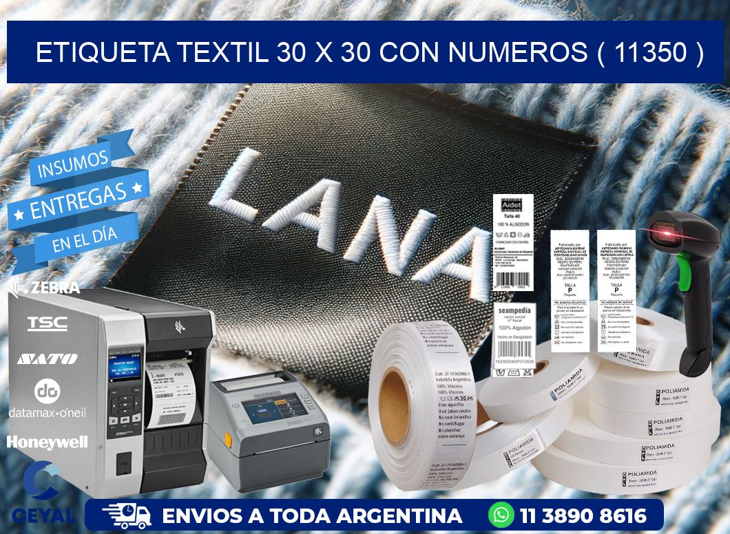 ETIQUETA TEXTIL 30 X 30 CON NUMEROS ( 11350 )