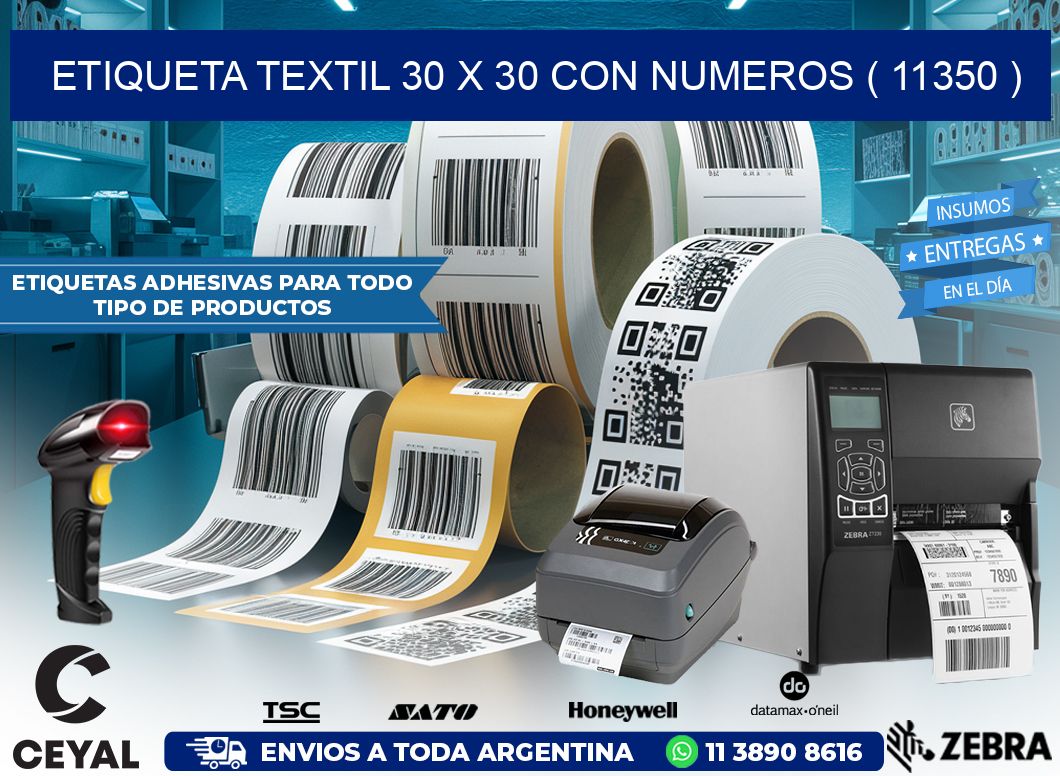 ETIQUETA TEXTIL 30 X 30 CON NUMEROS ( 11350 )