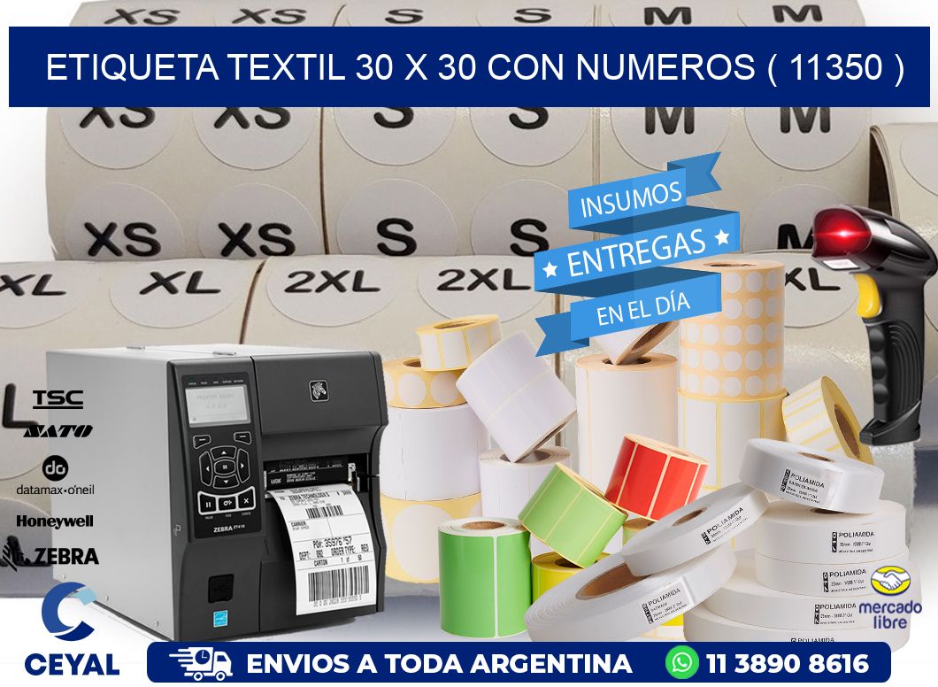 ETIQUETA TEXTIL 30 X 30 CON NUMEROS ( 11350 )