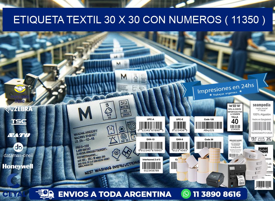 ETIQUETA TEXTIL 30 X 30 CON NUMEROS ( 11350 )