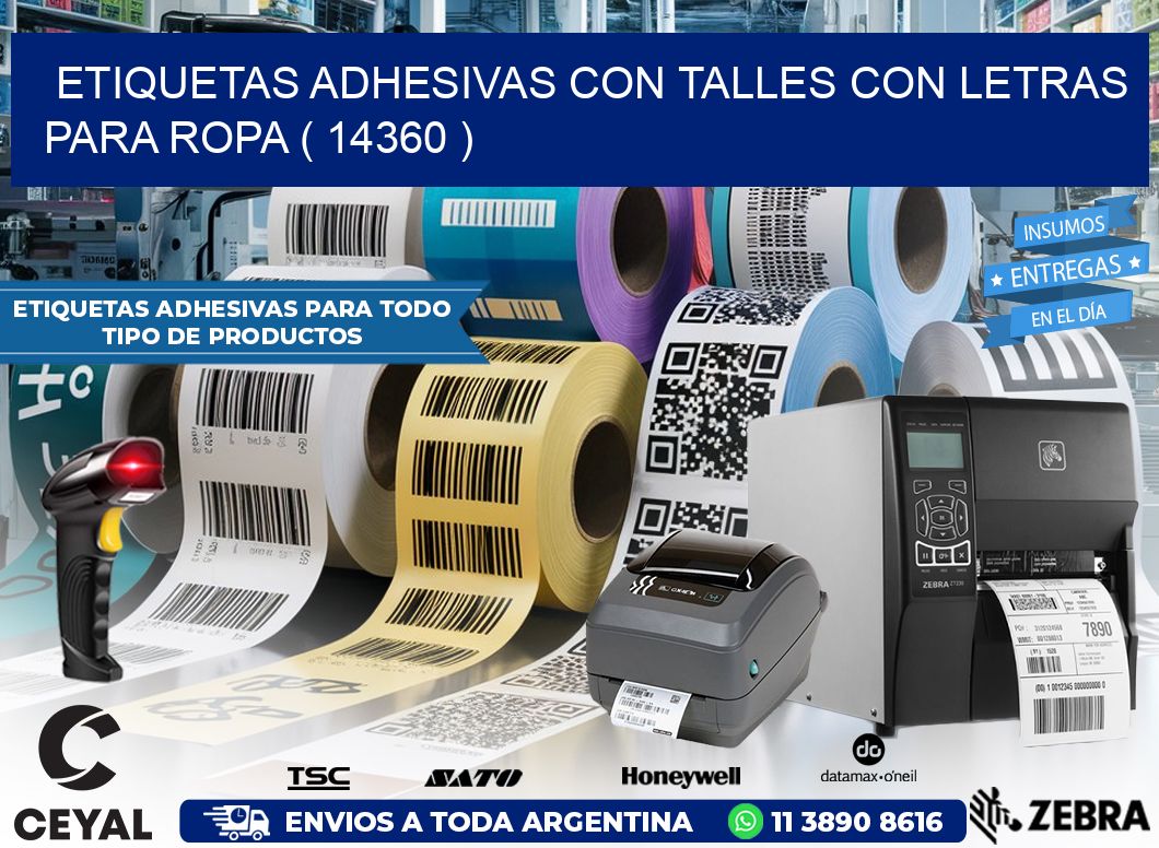 ETIQUETAS ADHESIVAS CON TALLES CON LETRAS PARA ROPA ( 14360 )