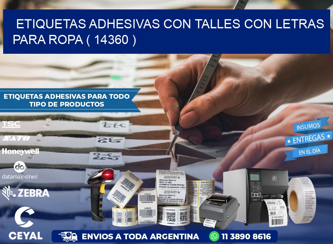 ETIQUETAS ADHESIVAS CON TALLES CON LETRAS PARA ROPA ( 14360 )