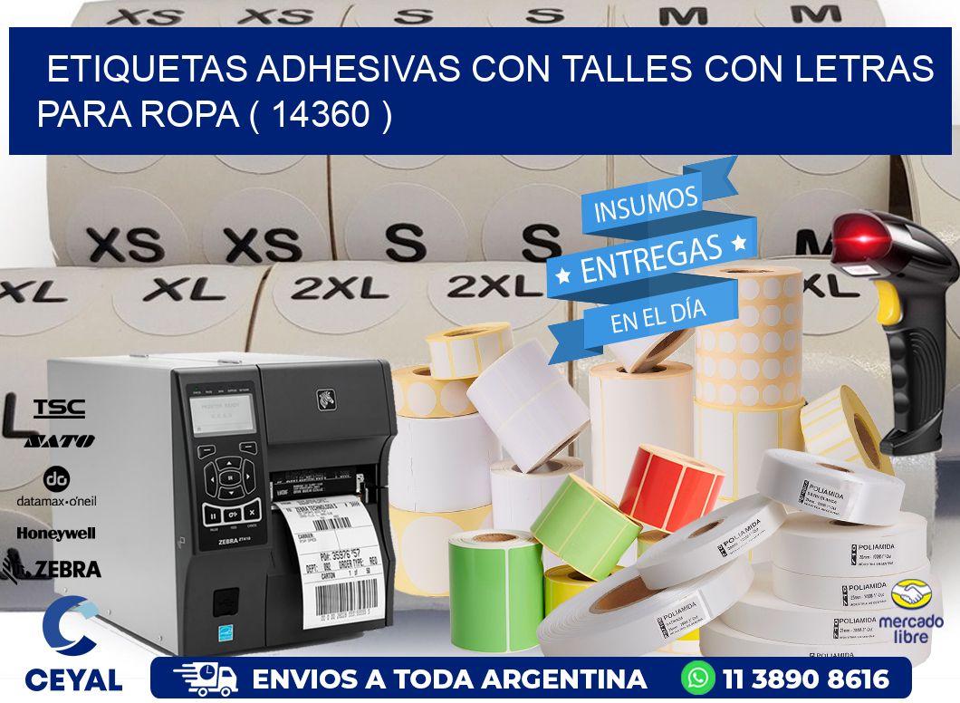 ETIQUETAS ADHESIVAS CON TALLES CON LETRAS PARA ROPA ( 14360 )