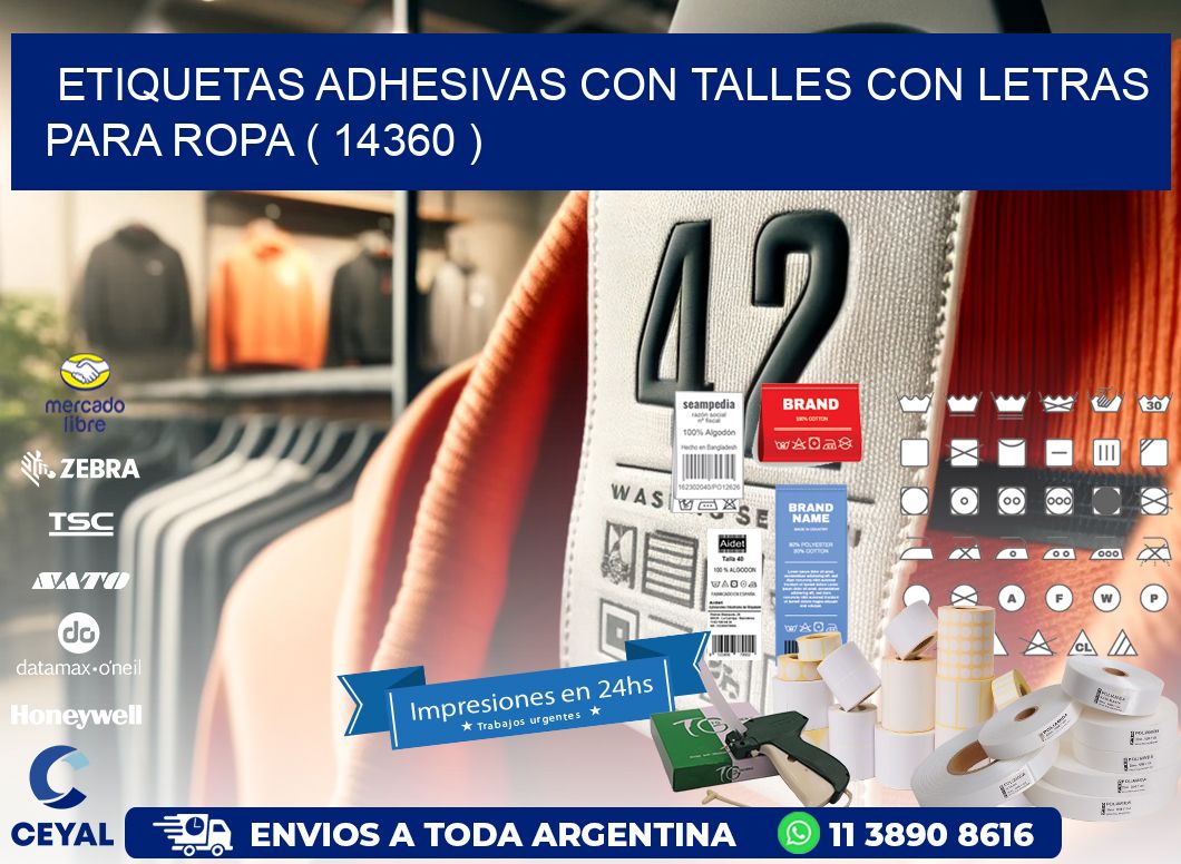 ETIQUETAS ADHESIVAS CON TALLES CON LETRAS PARA ROPA ( 14360 )