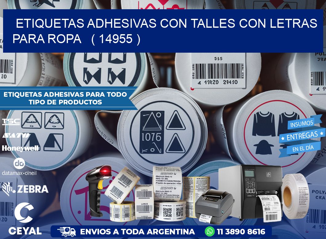 ETIQUETAS ADHESIVAS CON TALLES CON LETRAS PARA ROPA   ( 14955 )