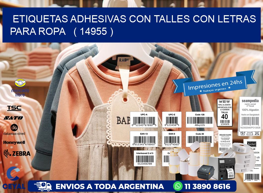 ETIQUETAS ADHESIVAS CON TALLES CON LETRAS PARA ROPA   ( 14955 )