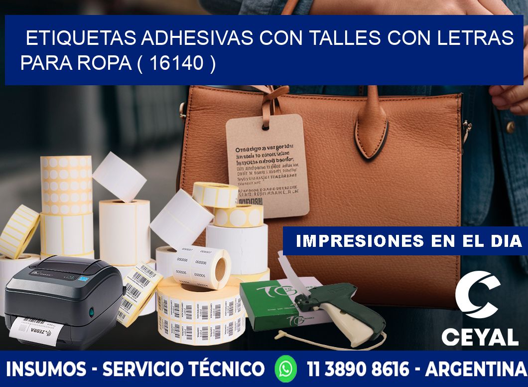 ETIQUETAS ADHESIVAS CON TALLES CON LETRAS PARA ROPA ( 16140 )