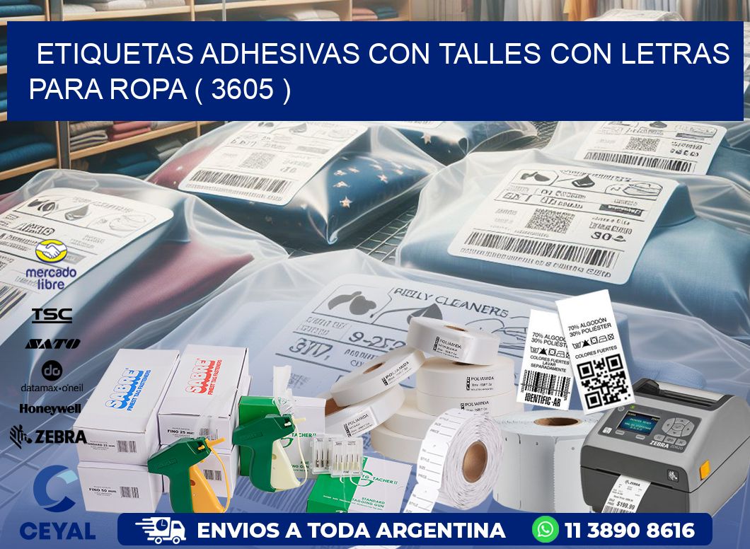 ETIQUETAS ADHESIVAS CON TALLES CON LETRAS PARA ROPA ( 3605 )