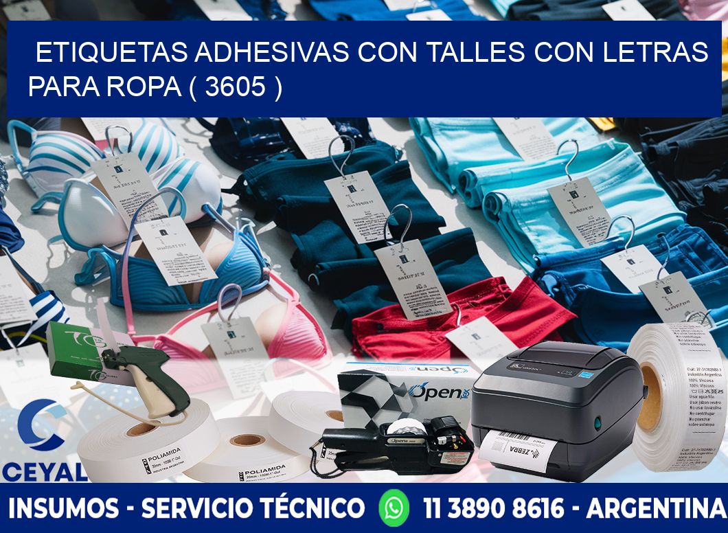 ETIQUETAS ADHESIVAS CON TALLES CON LETRAS PARA ROPA ( 3605 )